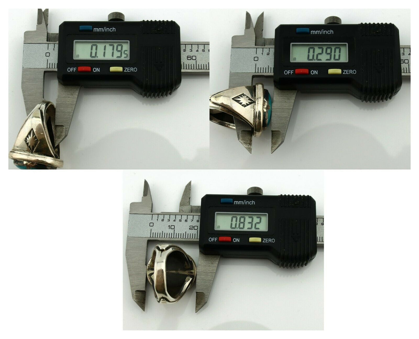 Navajo Ring .925 Silver Blue Gem Turquoise Native American Artist C.80's