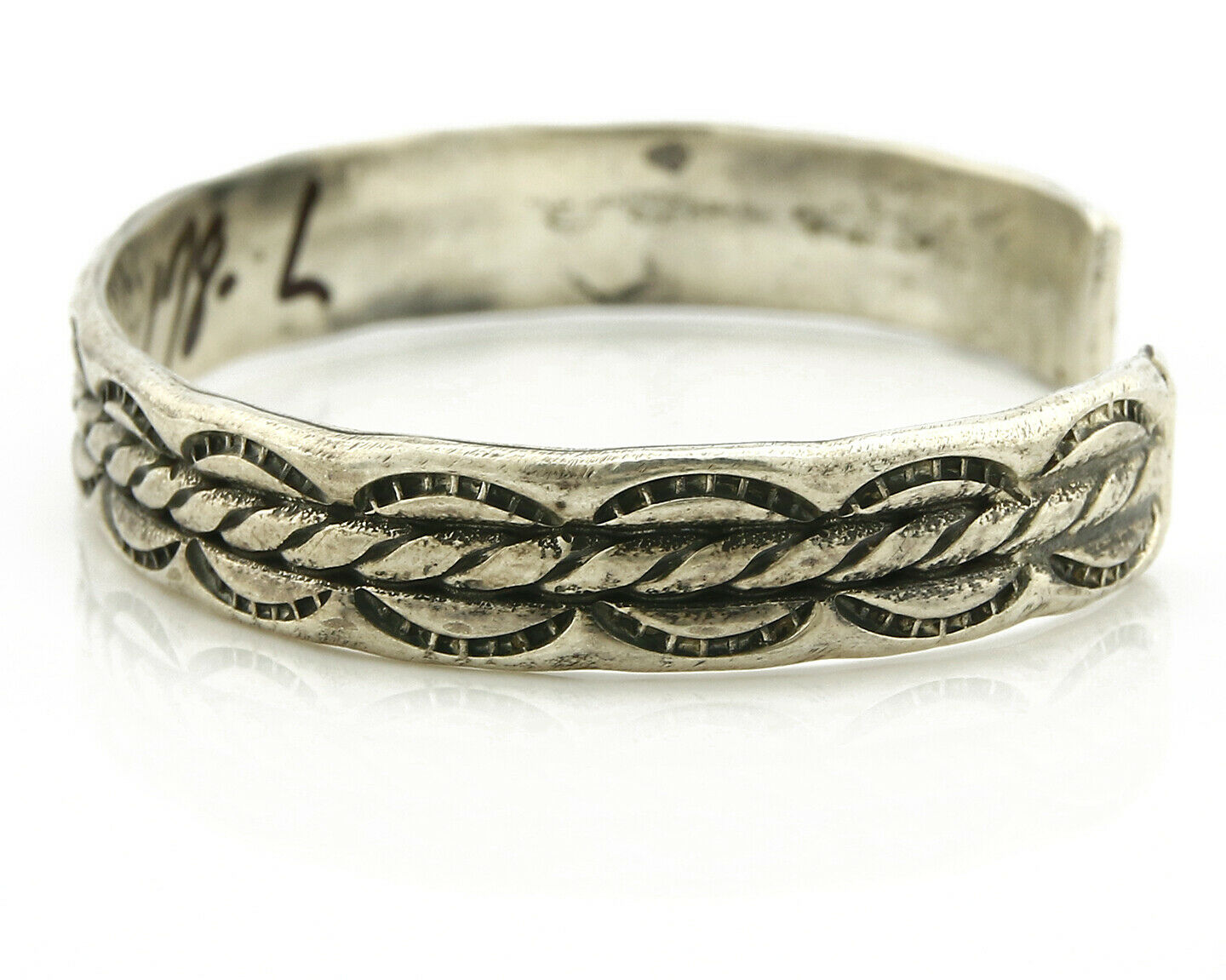 Navajo Bracelet .925 Silver Handmade Hand Stamped Signed Artist C Montoya C.80's