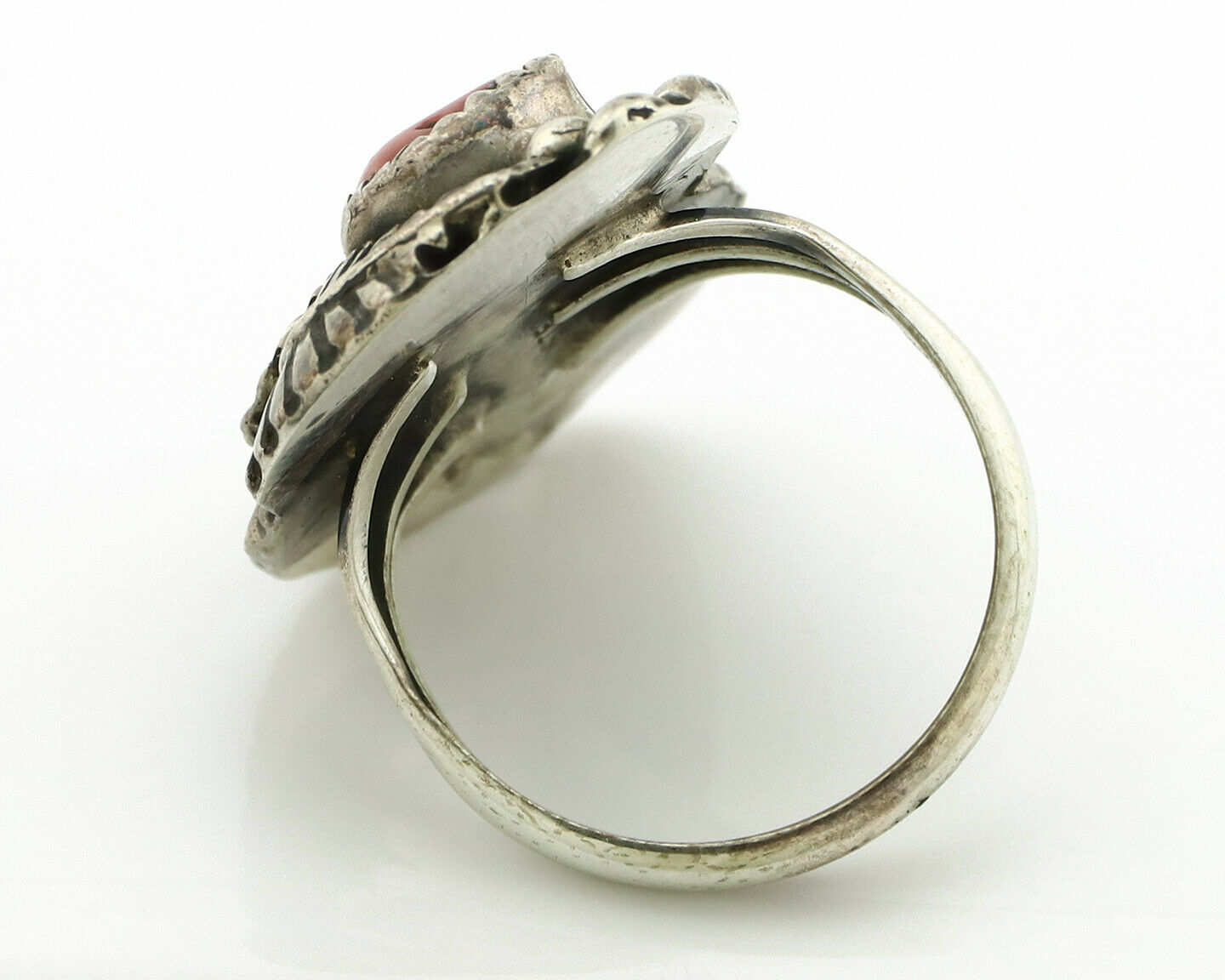 Navajo Ring .925 Silver Turquoise & Coral Artist Signed Thomas Singer C.80's