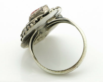 Navajo Ring .925 Silver Turquoise & Coral Artist Signed Thomas Singer C.80's