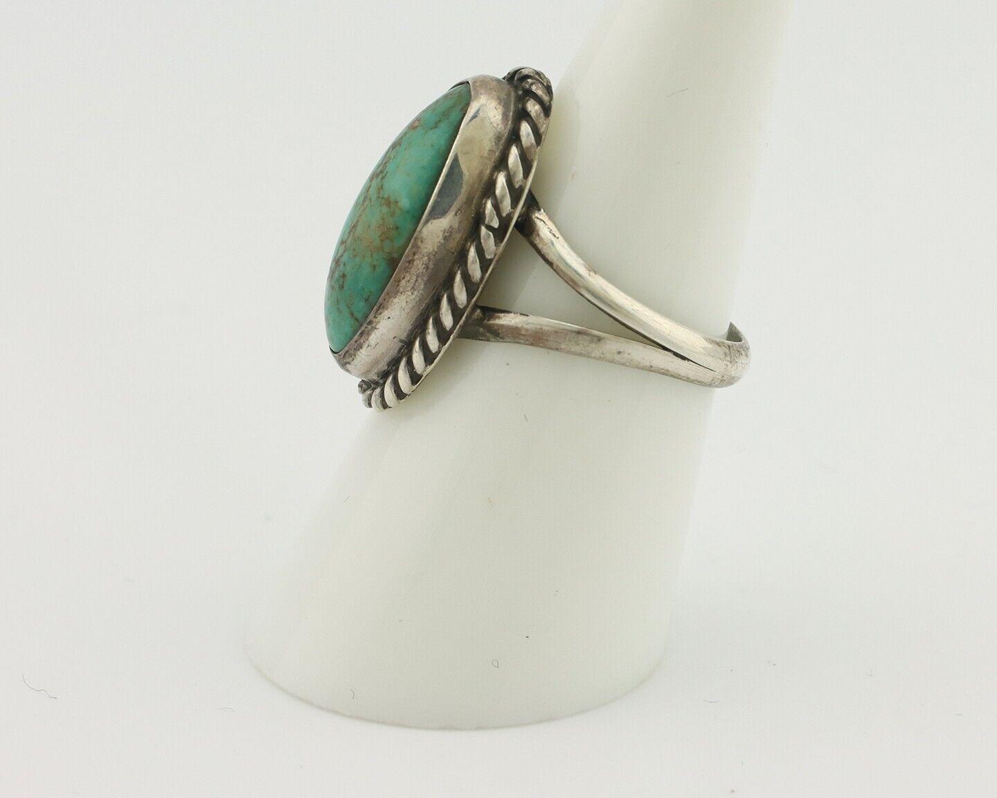 Navajo Ring 925 Silver Natural Blue Kingman Turquoise Native Artist C.80's