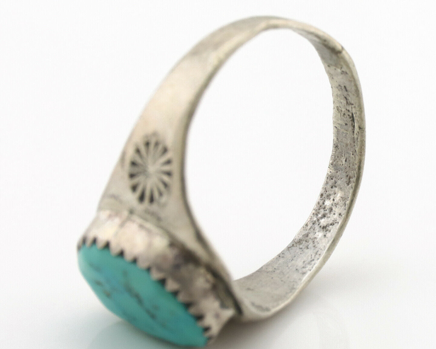 Zuni Ring .925 Silver Natural Blue Turquoise Native American Artist C.1980's