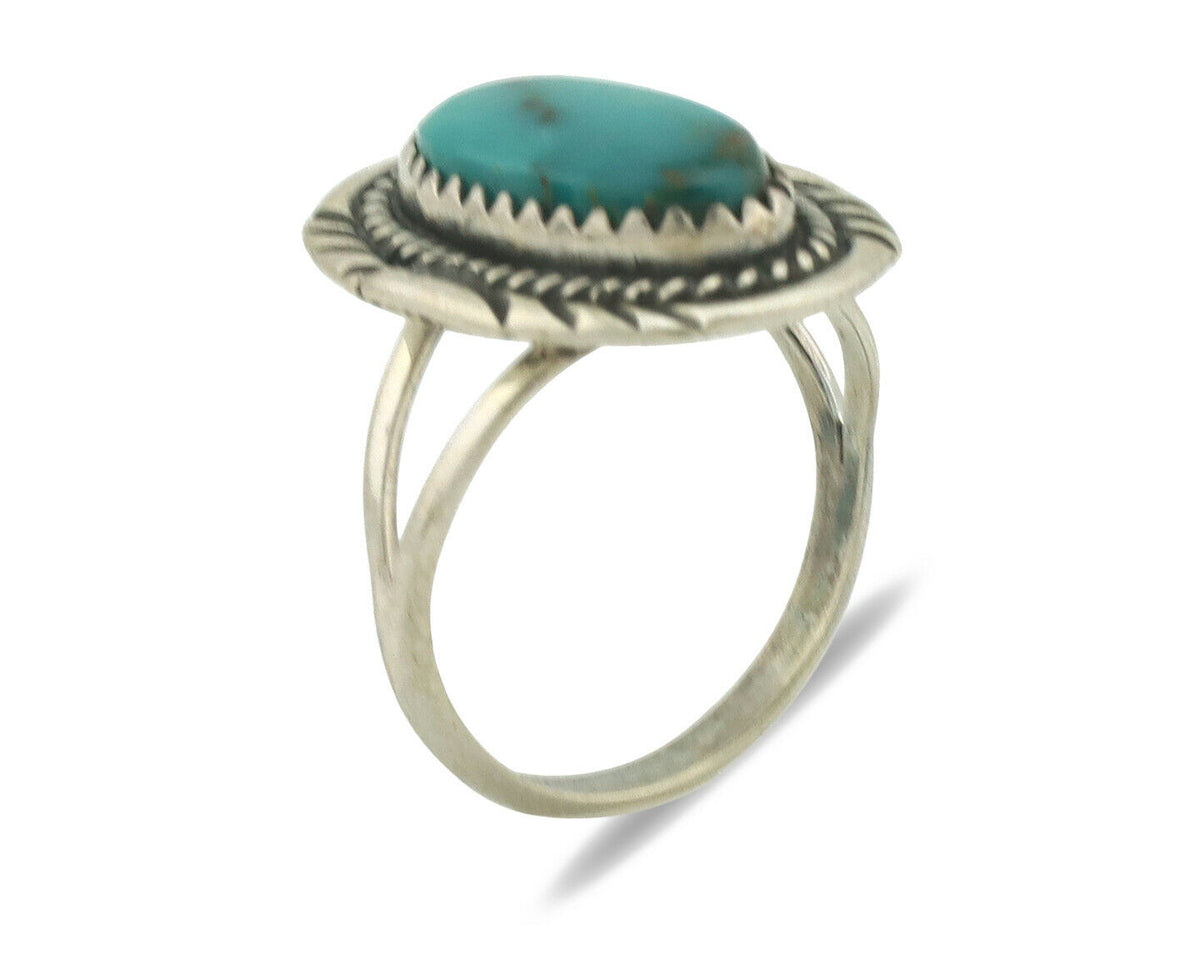Navajo Ring .925 Silver Natural Turquoise Native American Artist C.1980's