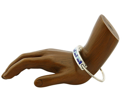 Vtg Navajo Signed ED. B Handmade Inlaid .925 Silver Bracelet