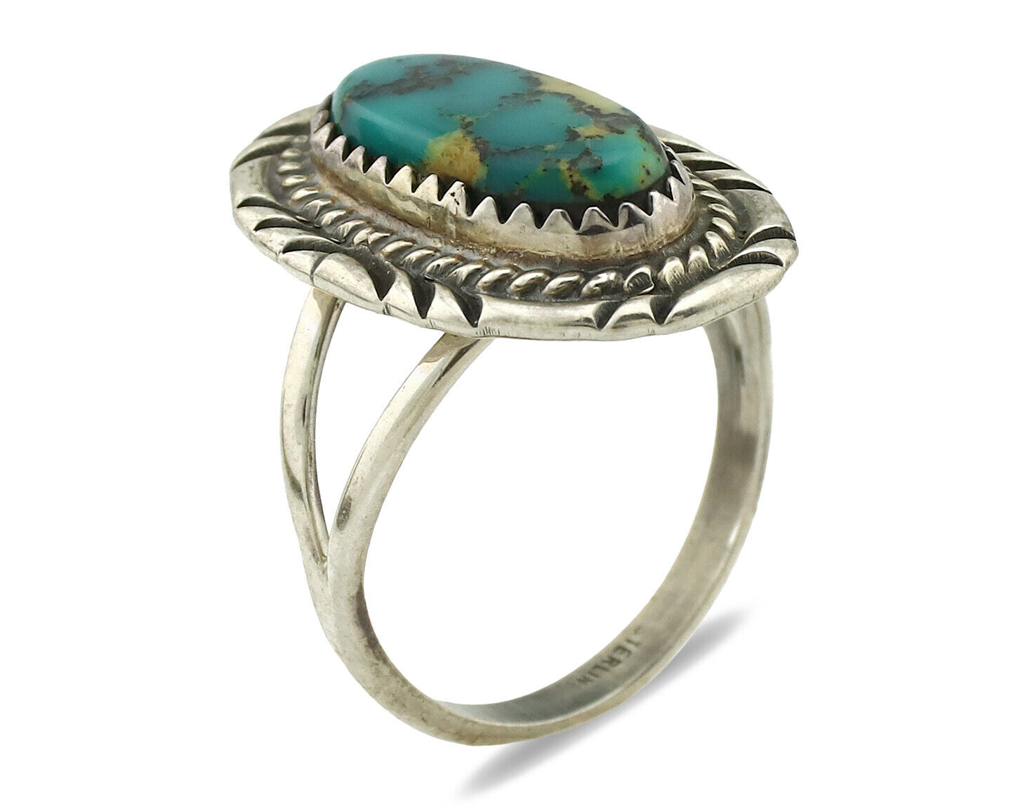 Navajo Ring .925 Silver Nevada Turquoise Signed Native Artist C.1980's