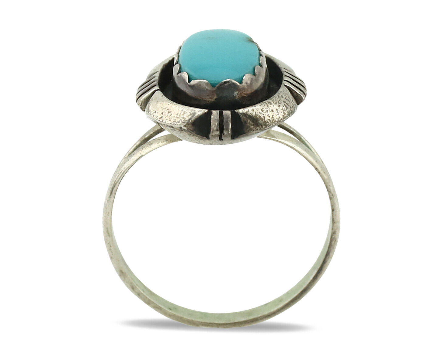Navajo Ring .925 Silver Sleeping Beauty Turquoise Native Artist C.1980's