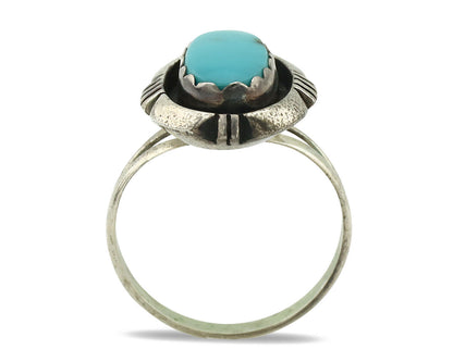 Navajo Ring .925 Silver Sleeping Beauty Turquoise Native Artist C.1980's