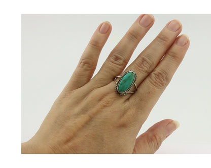 Navajo Handmade Ring 925 Silver Kingman Turquoise Signed M Montoya C.80's