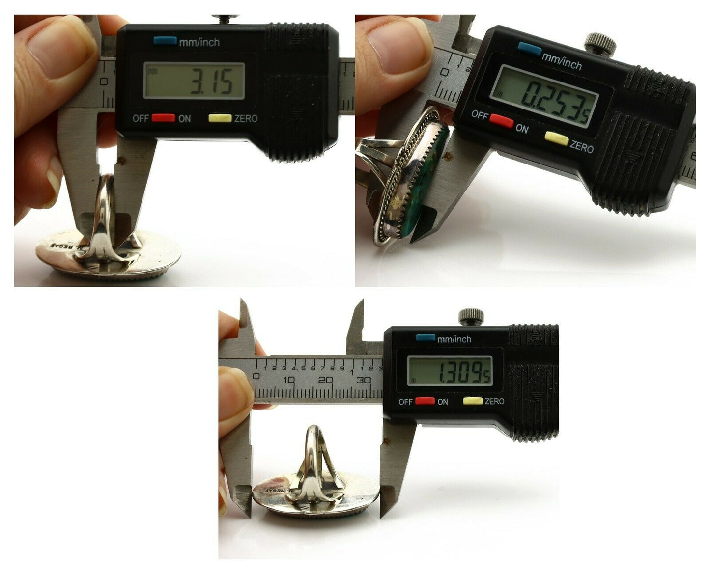 Navajo Ring .925 Silver Kingman Turquoise Artist Signed M Begay C.1980's