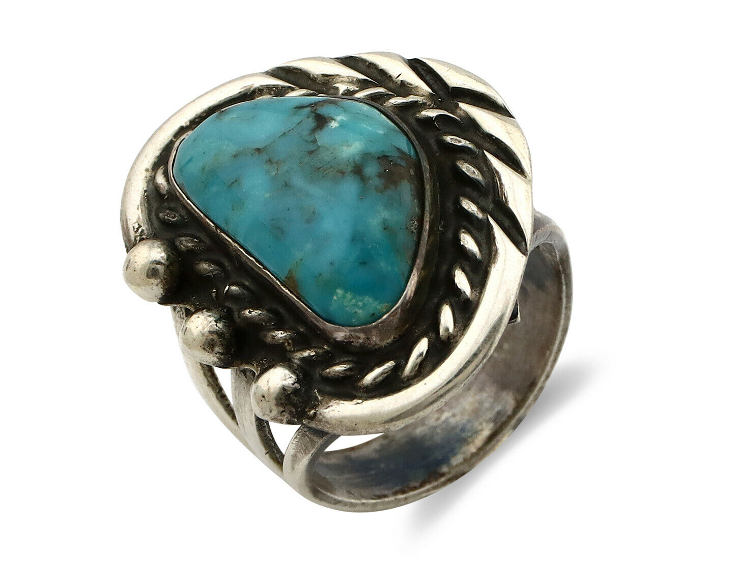 Navajo Ring .925 Silver Spiderweb Turquoise Native American Artist C.80's