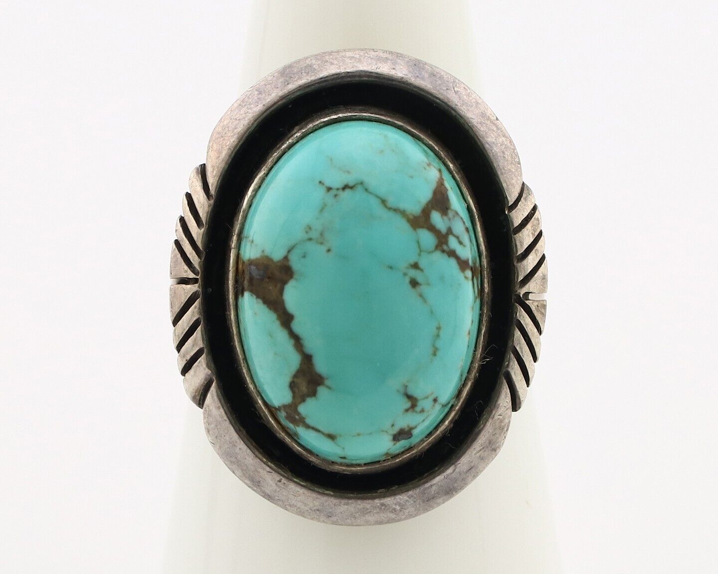 Navajo Ring 925 Silver Natural Blue Turquoise Artist Signed Pictograph C.80's