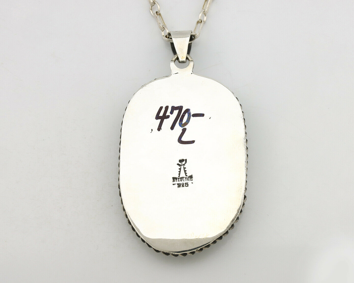 Navajo Pendant .925 Silver Kingman Turquoise Artist Signed Kachina C.80's