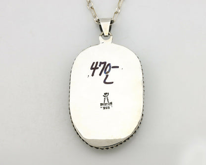 Navajo Pendant .925 Silver Kingman Turquoise Artist Signed Kachina C.80's