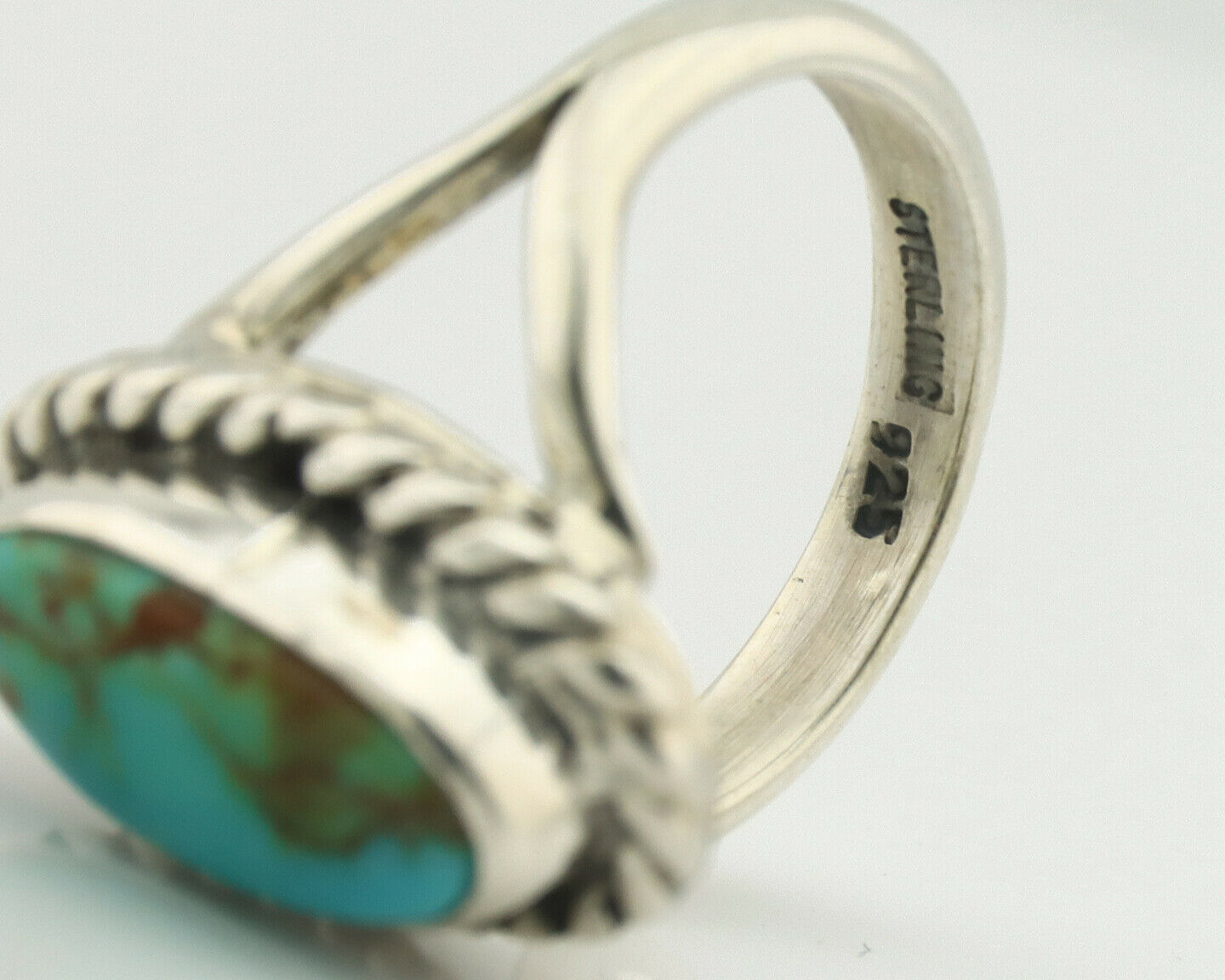 Navajo Ring .925 Silver Natural Mined Turquoise Artist Signed Gecko C.80's
