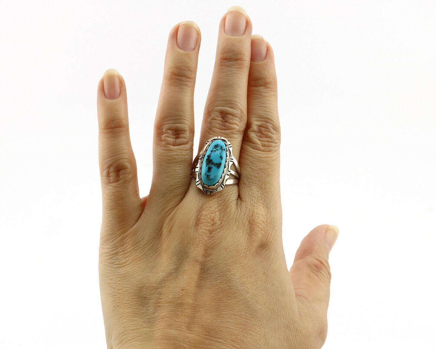 Navajo Ring .925 Silver Natural Blue Turquoise Native Artist C.80's