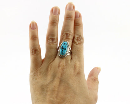 Navajo Ring .925 Silver Natural Blue Turquoise Native Artist C.80's