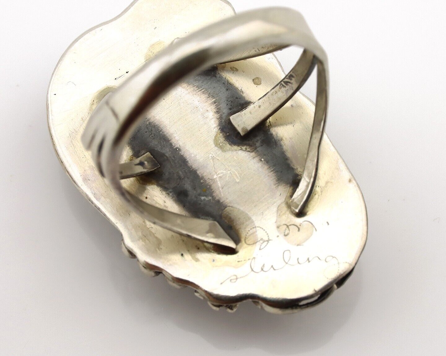Navajo Inlay Band Ring 925 Silver Sleeping B Turquoise Signed Justin Morris C80s