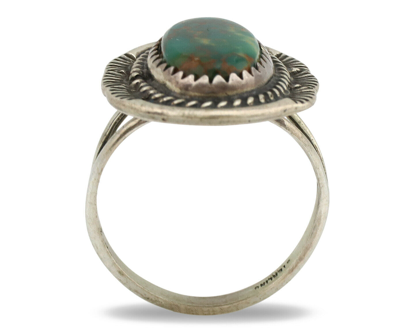 Navajo Ring .925 Silver Green Turquoise Native American Artist C.1980's