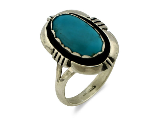 Navajo Ring .925 Silver Kingman Turquoise Handmade Native American Artist C80s