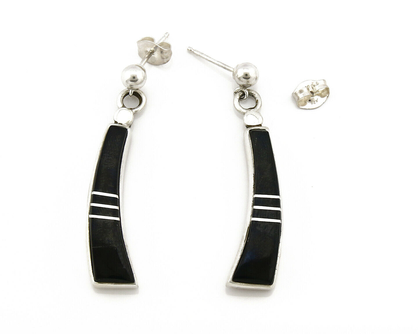 Navajo Earrings Black Onyx .925 Silver Inlaid Native American C.80's