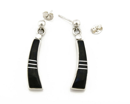 Navajo Earrings Black Onyx .925 Silver Inlaid Native American C.80's