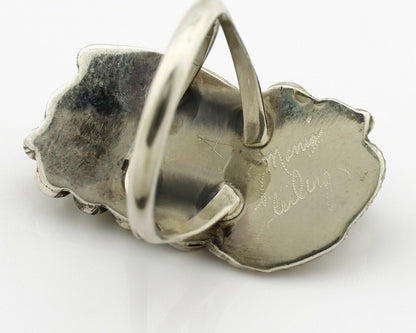Navajo Ring .925 Silver Turquoise & Coral Artist Signed J Morris C.80's