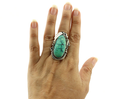 Navajo Ring 925 Silver Globe Turquoise Artist Signed Justin Morris C.80's