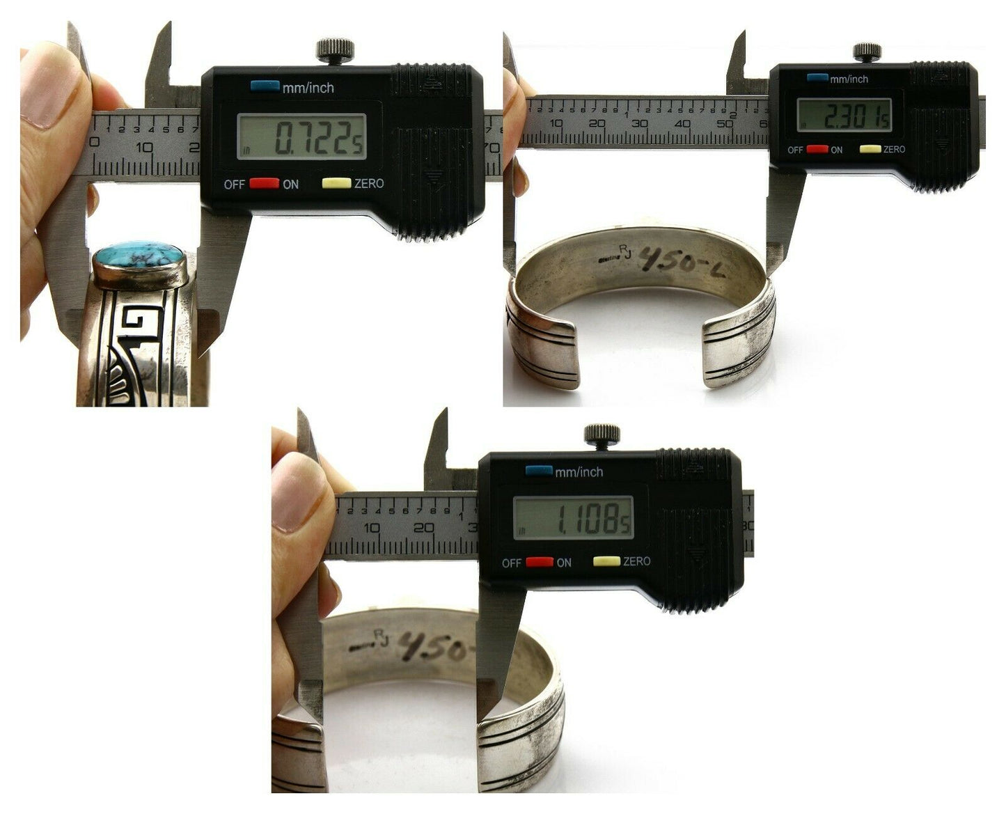 Navajo Bracelet .925 Silver Natural Blue Turquoise Signed RJ C.80's