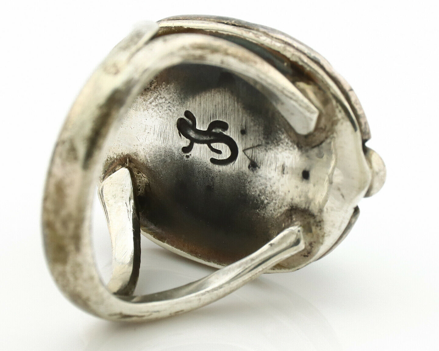 Navajo Ring .925 Silver Kingman Turquoise Artist Signed Gecko C.1980's