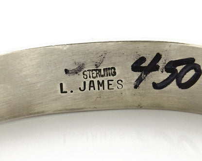 Navajo Bracelet .925 Silver Coral Turquoise Cuff Signed L. James C.80's
