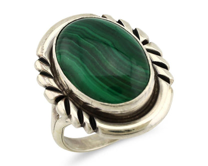 Navajo Ring 925 Silver Hand Stamped Natural Malachite Artist Signed NAKAI C.80's