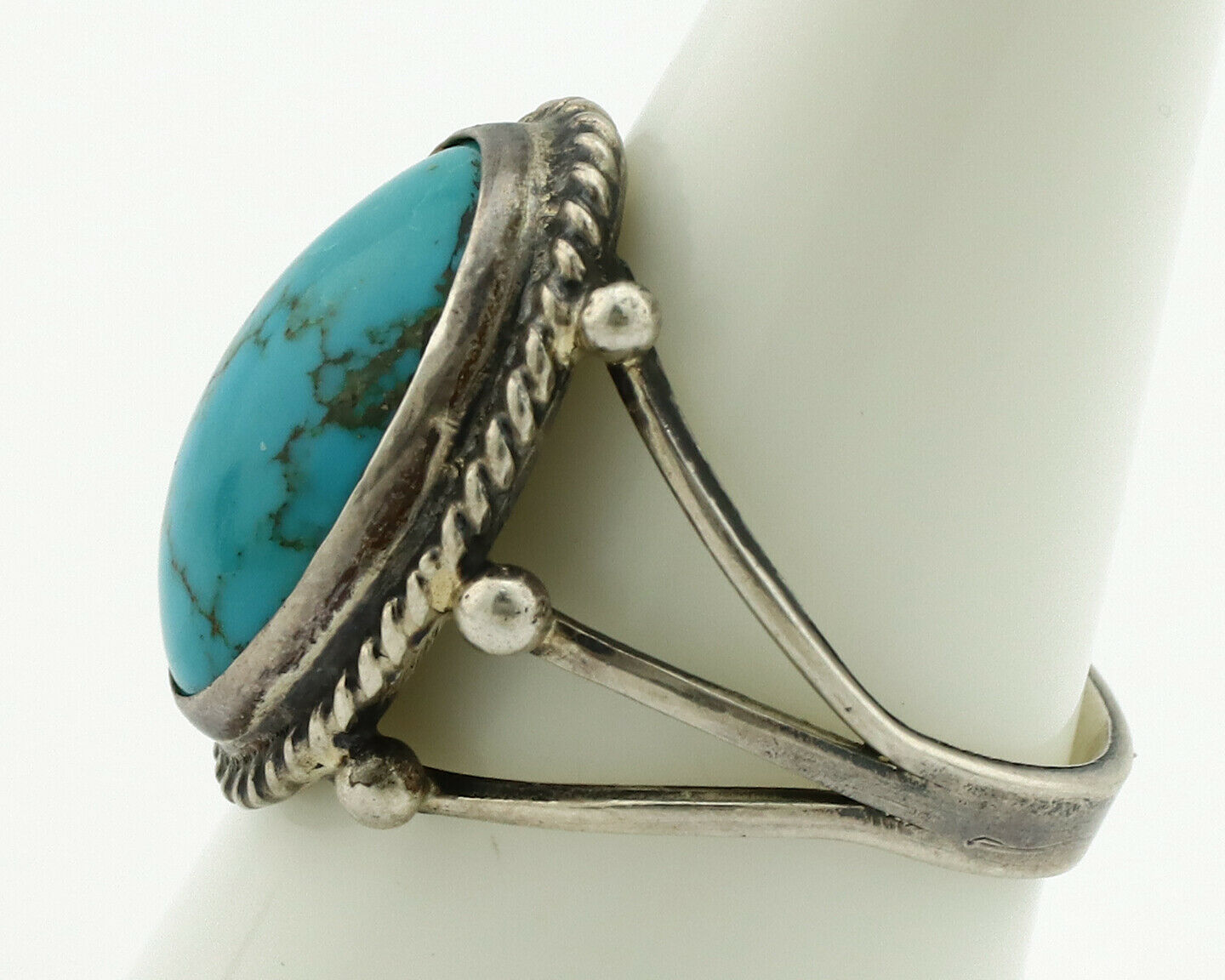 Navajo Ring .925 Silver Blue Turquoise Native American Artist C.1980's
