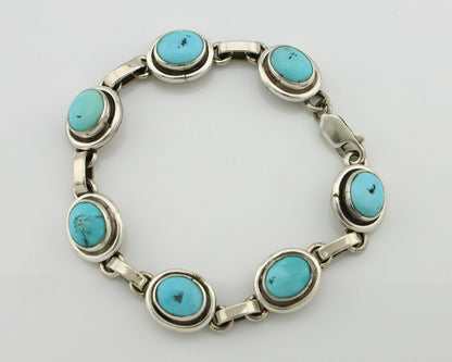 Navajo Link Bracelet .925 Silver Blue Turquoise Native American Artist C.80's