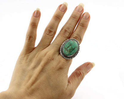 Navajo Shield Ring .925 Silver Kingman Turquoise Native American Artist C.80's