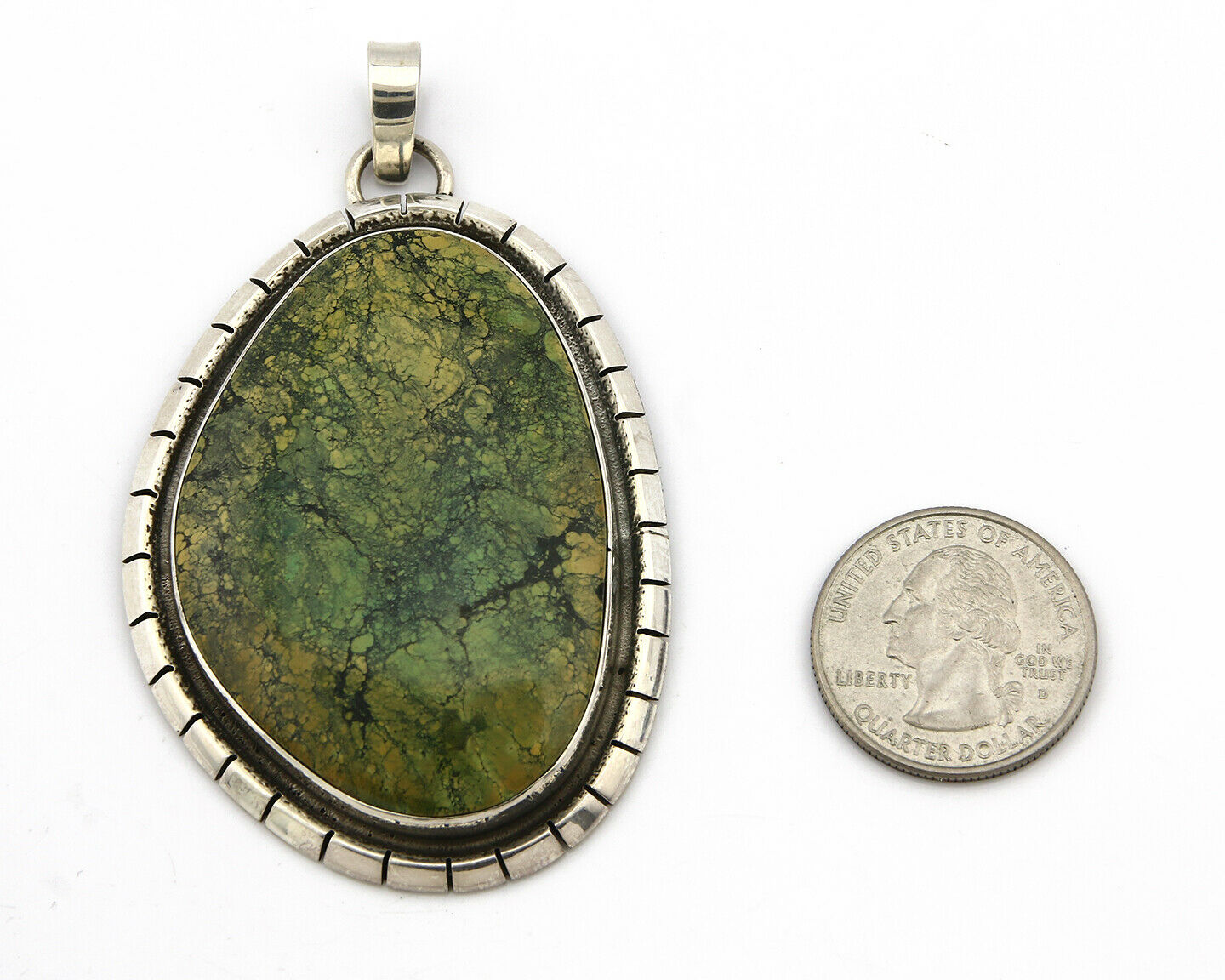 Navajo Pendant .925 Silver Natural Slab Turquoise Native Artist C.80's