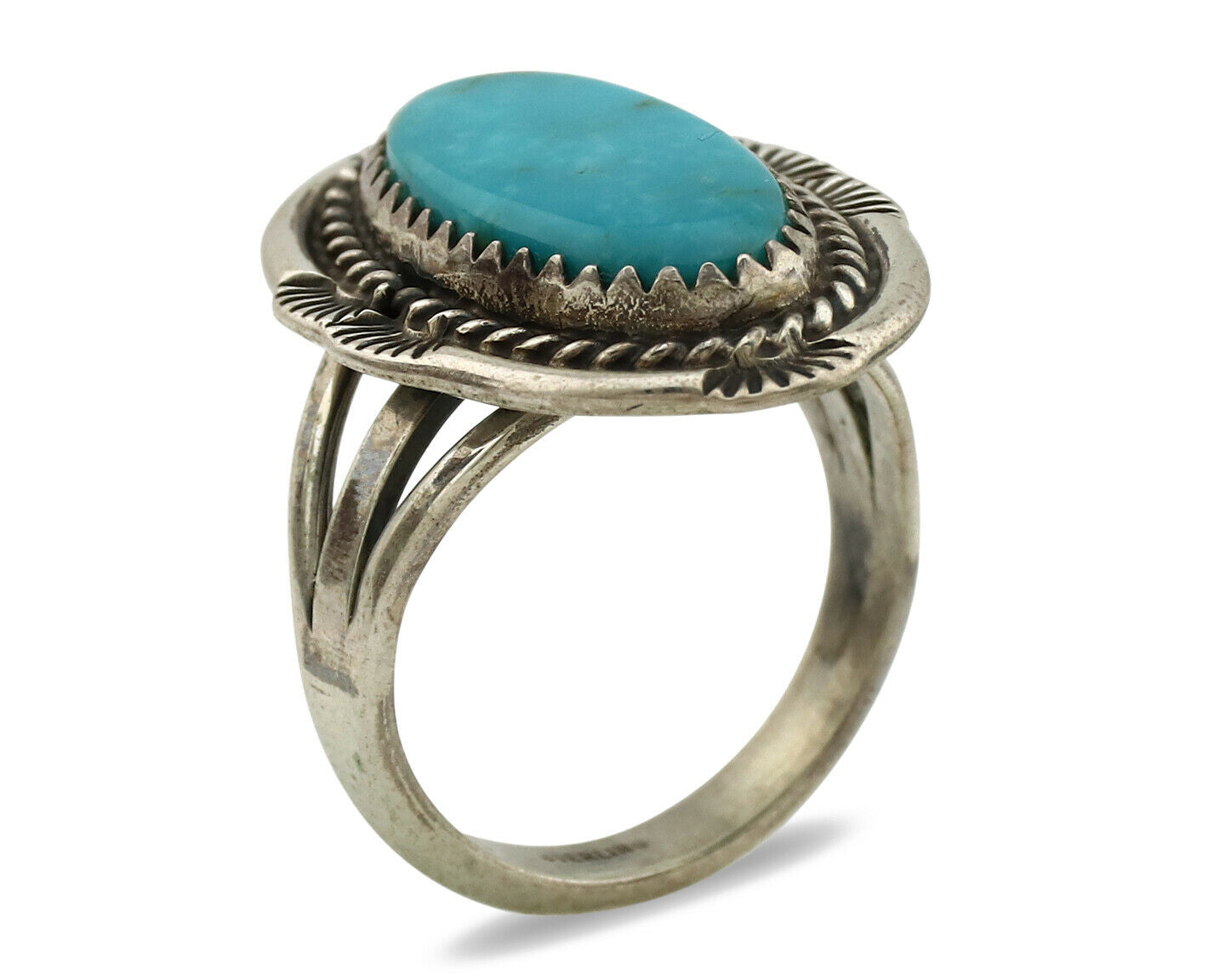 Navajo Ring .925 Silver Kingman Turquoise Artist Signed Begay C.1980's