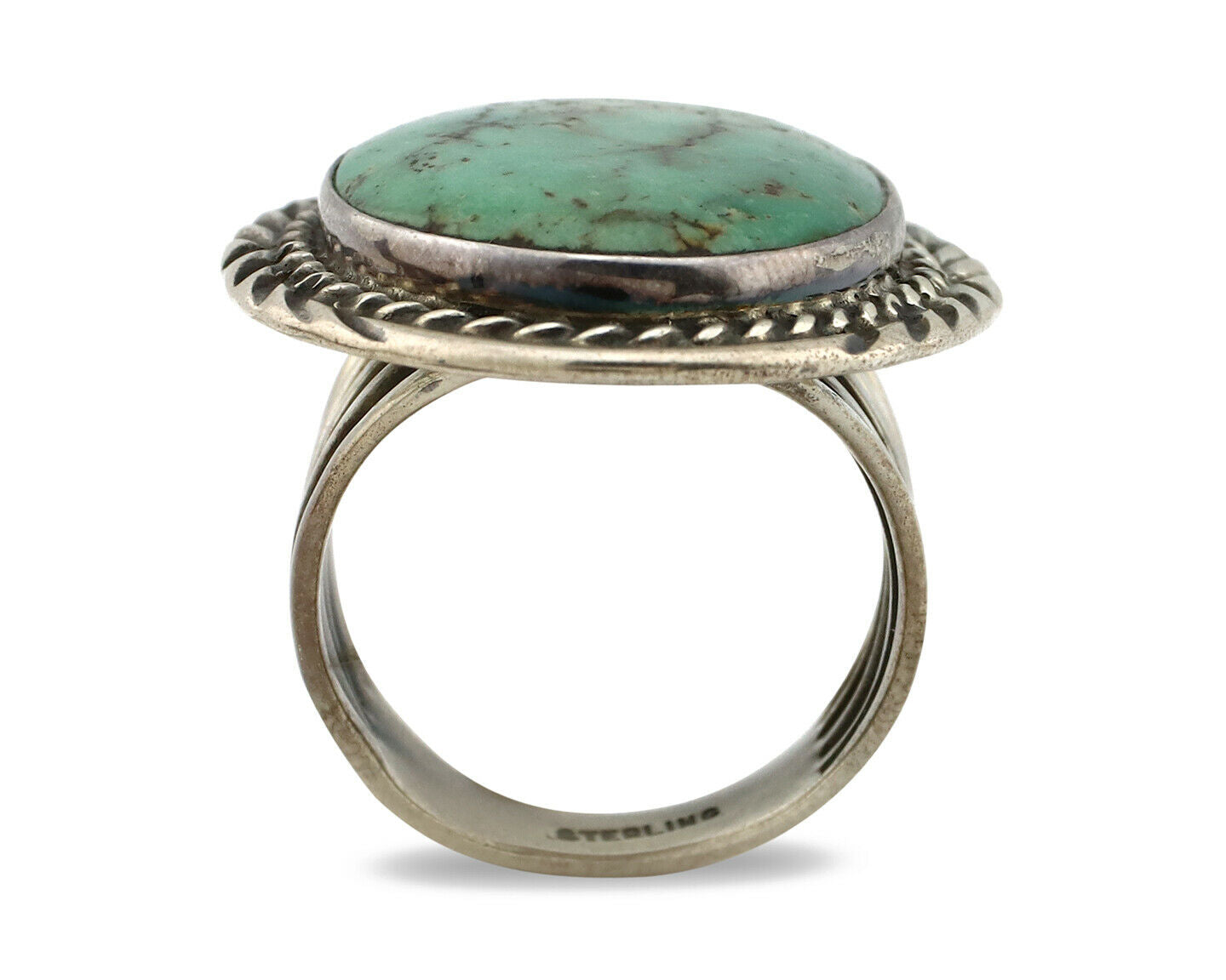 Navajo Shield Ring .925 Silver Kingman Turquoise Native American Artist C.80's