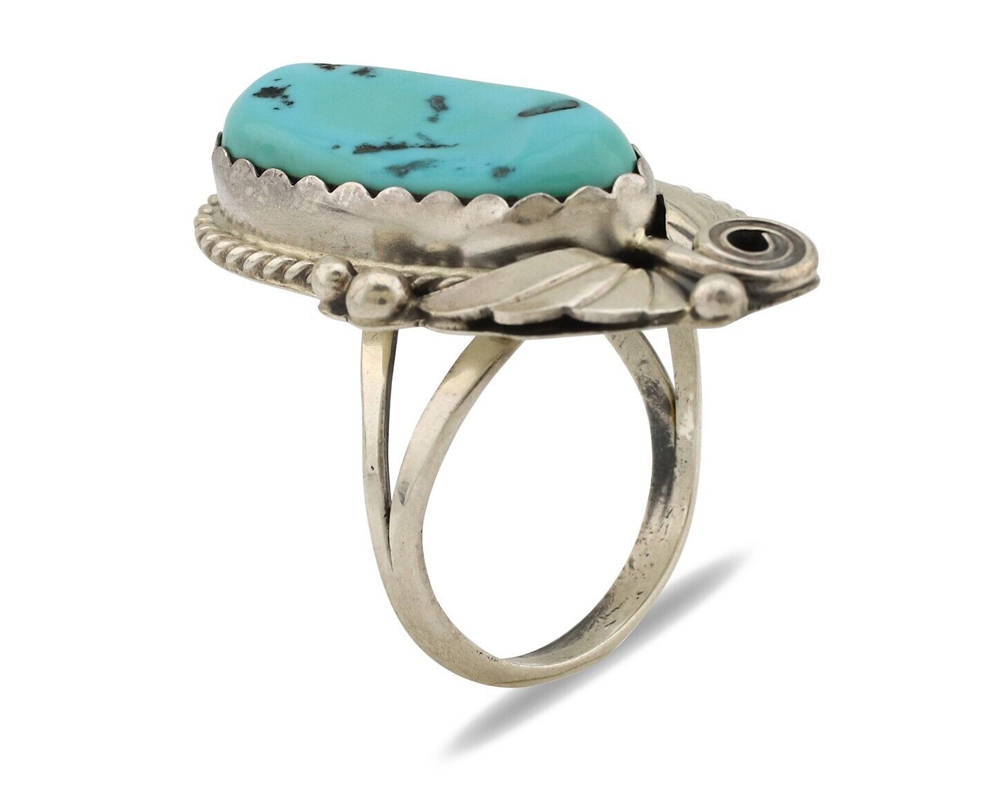 Navajo Ring 925 Silver Sleeping Beauty Turquoise Signed Justin Morris C.80's
