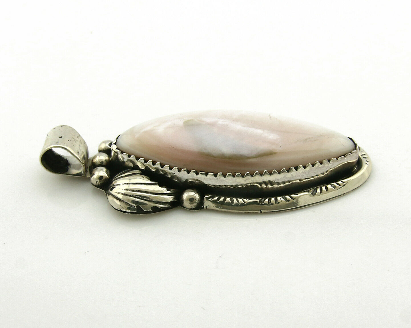 Navajo Pendant .925 Silver Real Natural Pink Mussel Signed Yazzie C.80's