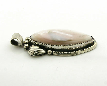 Navajo Pendant .925 Silver Real Natural Pink Mussel Signed Yazzie C.80's