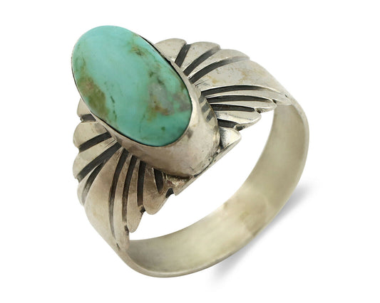 Navajo Ring .925 Silver Kingman Turquoise Artist Signed Apache C.80's