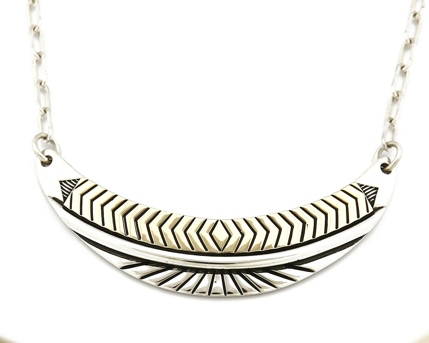 Women's Navajo Necklace .925 Silver & 14k Solid Gold Signed MM Rogers HMY