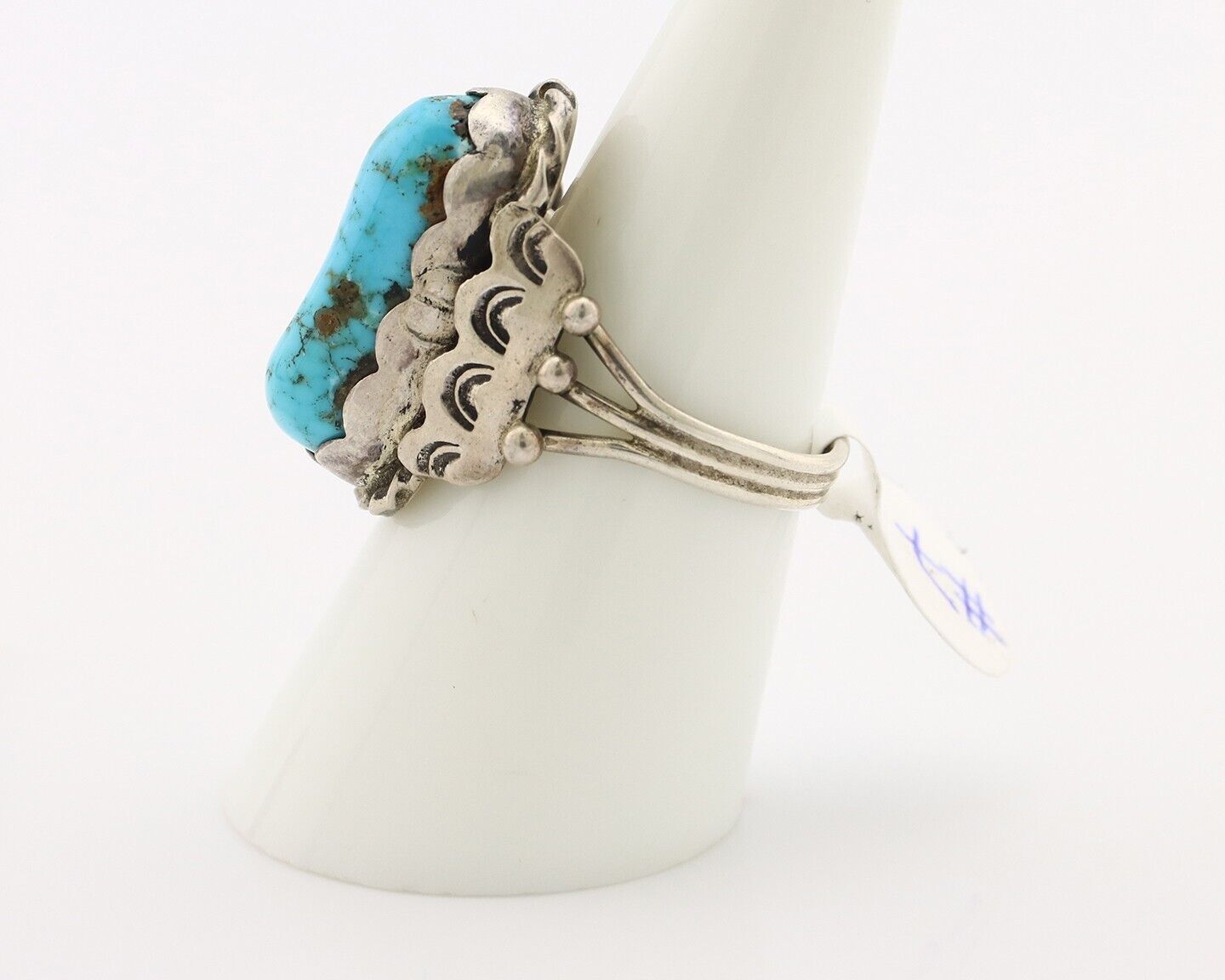 Navajo Ring 925 Silver Blue Gem Turquoise Artist Signed Tony Guerro C.80's