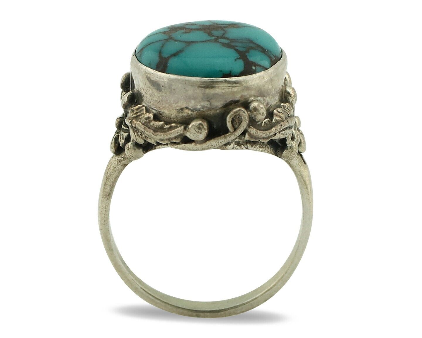 Navajo Ring 925 Silver Spiderweb Turquoise Artist Signed Cody C.80's