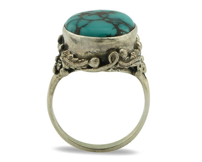 Navajo Ring 925 Silver Spiderweb Turquoise Artist Signed Cody C.80's