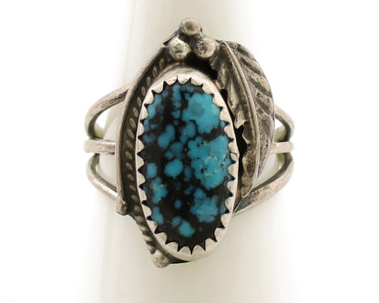 Navajo Ring .925 Silver Spiderweb Turquoise Artist Signed Circle JW C.80's