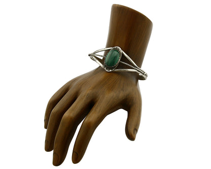 Women's Navajo Bracelet .925 Silver Natural Malachite Cuff Native American C80's