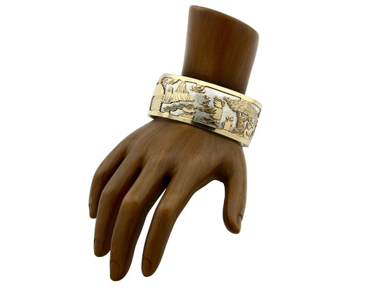 Navajo Bracelet Pictograph Landscape SOLID .925 Silver & 12K GF Artist Signed B