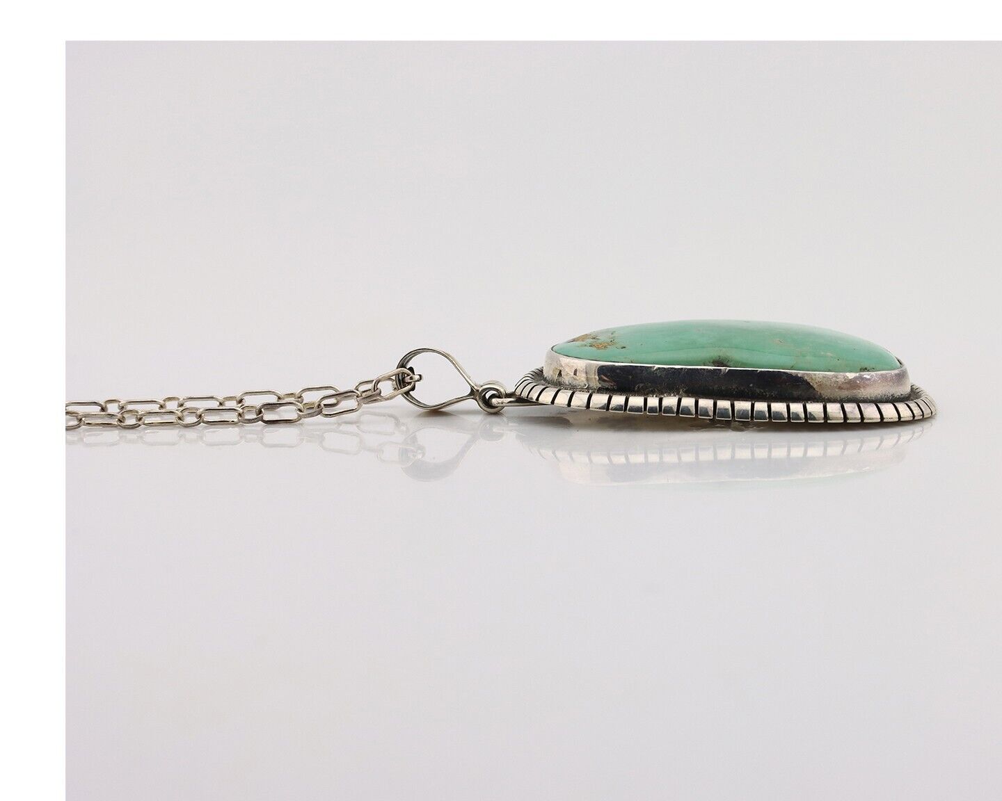 Navajo Necklace 925 Silver Natural Whole Slab Turquoise Signed Pictograph C.80's