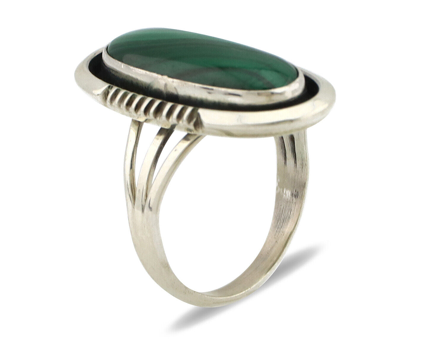 Navajo Ring 925 Silver Natural Malachite Artist Signed William Denetdale C80s